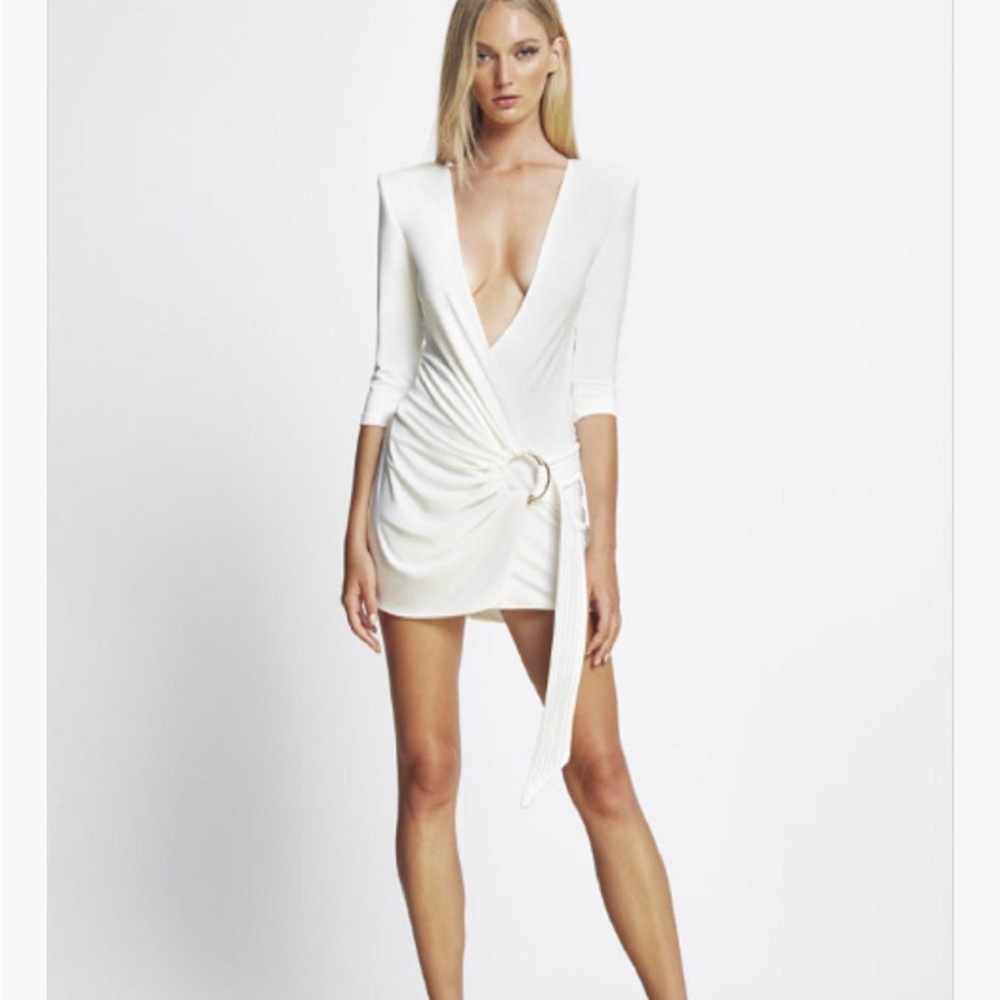 Zhivago Cream The Key deep V mini dress